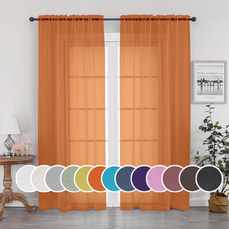 OWENIE Sheer Orange Curtains  Sheer Curtains 84 inch Length 2 Panels Set  Rod Pocket Voile Fimly Sheer Drapes for Living Room/Bedroom  2pcs  Each 42"" W x 84"" L - Image 1
